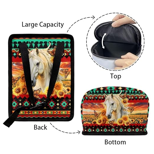 Aztec Tribe Horse Sunflower Print Trash Can for Car Leakproof Garbage with Lid and Zipper Trash Bin Hanging Back of Seat Auto Interior Accessories Universal Fit Most Truck SUV Van