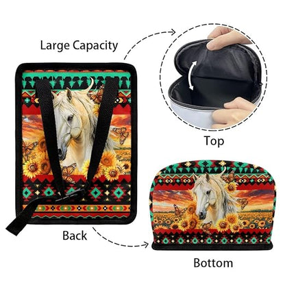 Aztec Tribe Horse Sunflower Print Trash Can for Car Leakproof Garbage with Lid and Zipper Trash Bin Hanging Back of Seat Auto Interior Accessories Universal Fit Most Truck SUV Van