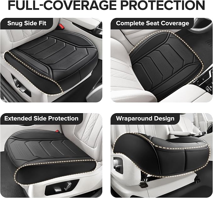 CAPITAUTO 2 Pack Bottom Car Seat Cover, Dual Storage Pockets Luxury Faux Leather Front Seat Covers for Cars, Super Breathable, Anti-Slip, Full Wrapping Edge - Fit for Most Sedans SUV Trucks (Black)
