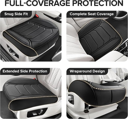 CAPITAUTO 2 Pack Bottom Car Seat Cover, Dual Storage Pockets Luxury Faux Leather Front Seat Covers for Cars, Super Breathable, Anti-Slip, Full Wrapping Edge - Fit for Most Sedans SUV Trucks (Black)