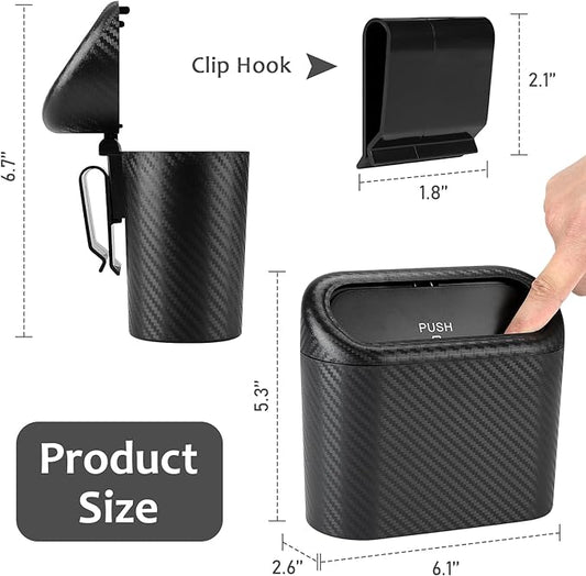 Accmor Car Trash Can with Lid, 2 Pack Mini Vehicle Trash Bin Car Dustbin Garbage Organizer Holder with Trash Bag, Small Hanging Leakproof Auto Storage Bag Container (Carbon Fiber)