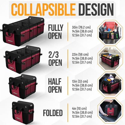 FORTEM Trunk Organizer For SUV Car Organizer and Storage, Multi-Compartment Storage Bag Car Accessories for Women Men, Perfect Christmas Gifts, 1680D Oxford, Non Slip Bottom, Straps, Soft Cover (90L)