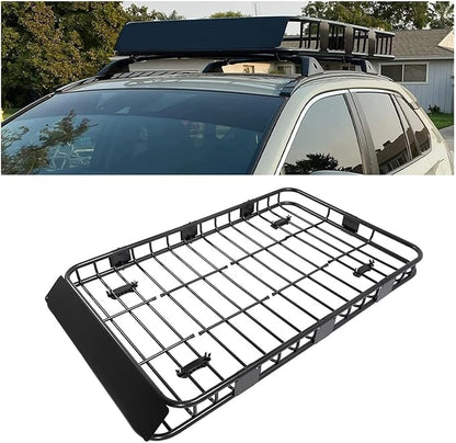 ECOTRIC 59" x 39" x 5.1" Universal Adjustable Roof Rack Cargo Carrier Basket with Extension Heavy Duty Steel Car SUV Top Luggage Storage Holder Basket for Travel 250LBS Weight Capacity