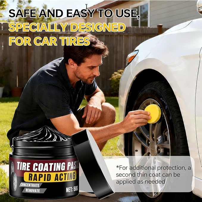 2026 New Tire Coating Paste & Trim Restorer,Car Tire Plastic Trim Renewal Paste with Sponge,Tires Polishing Pastes for Cars, Trucks,Motorcycles,Bring Back the Deep Black Shine (1 Set)