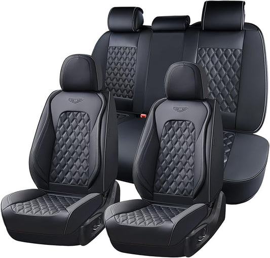 Coverado Full Set Car Seat Covers, Black Leather Seat Protectors, Luxury Front & Back Car Seat Covers,Waterproof Universal Fit, Automotive Seat Covers for Most Cars-Black