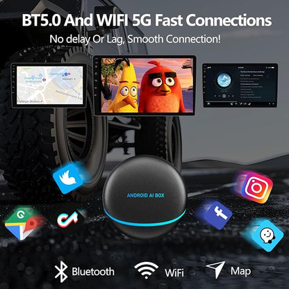 Wireless Carplay Adapter, 3 in 1 Android Auto Adapter 2025 Android 12 Ai Box Wired Carplay to Wireless Plug and Play, 8GB+128GB, HDMI Output, GPS, Video Viewing YouTube, Netflix, Tiktok, etc