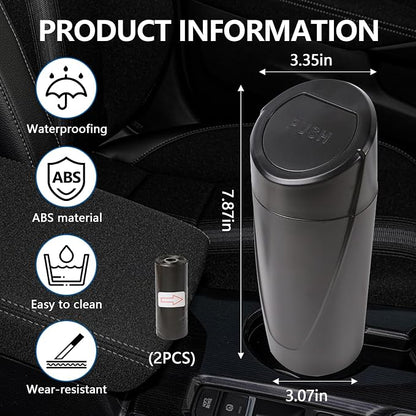 Hovom Mini Car Trash Can with Lid, Portable Garbage Can for Car, Leakproof Cup Holder Automotive Garbage Bin with 2 Rolls of Trash Bags, Small Trash Storage Can for Car Home Office(Black)