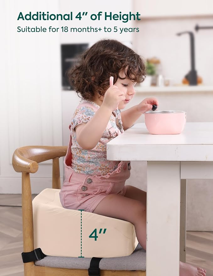 Babelio ErgoUp Booster Seat for Kitchen Chair, Promote Proper Upright Posture, Toddler Booster Seat for Dining Table, Removable & Washable Cover, Suitable for 18 Months to 5 Years, Beige