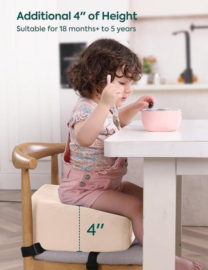 Babelio ErgoUp Booster Seat for Kitchen Chair, Promote Proper Upright Posture, Toddler Booster Seat for Dining Table, Removable & Washable Cover, Suitable for 18 Months to 5 Years, Beige
