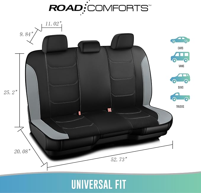 Road Comforts Seat Covers, Premium Leather Car Seat Covers Full Set,Airbag Compatible, Automotive Seat Covers Universal Fit Most Cars,Vans,Truck,SUV, Grey