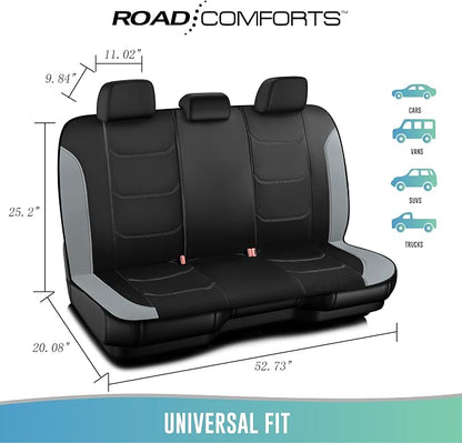 Road Comforts Seat Covers, Premium Leather Car Seat Covers Full Set,Airbag Compatible, Automotive Seat Covers Universal Fit Most Cars,Vans,Truck,SUV, Grey