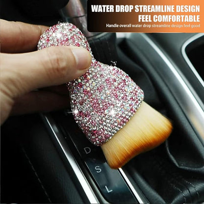 1 PC Bling Car Interior Dust Brush, Rhinestones Auto Scratch Free Detailing Brush, Soft Car Interior Cleaning Brush Accessories for Automotive Dashboard, Air Conditioner Vents, Computer (Pink)