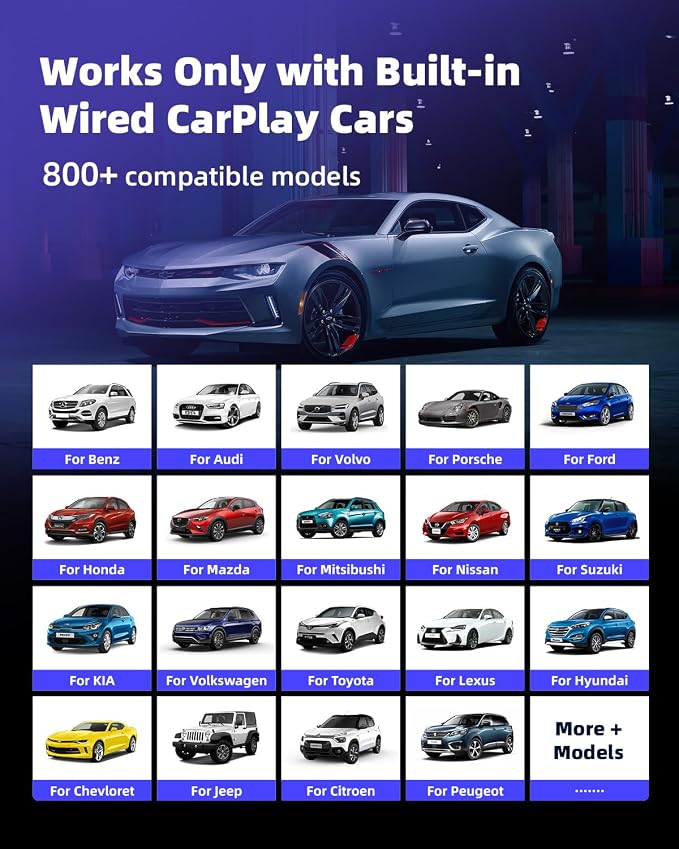 Wireless Apple CarPlay Adapter,Upgrade Apple CarPlay Adapter Mini Design for Car Wired to Wireless CarPlay Plug-and-Play, Compatible with OEM Wired CarPlay Vehicles & iOS 10+