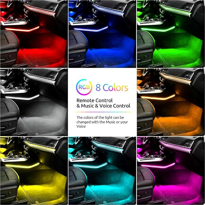Car Interior Lights 72 LEDs, 4X Car LED Strip Lights Including Cigarette Charger, LED RGB Floor Car Lights with Music Changing Remote Control Decorative Atmosphere Ambient Lighting Kits