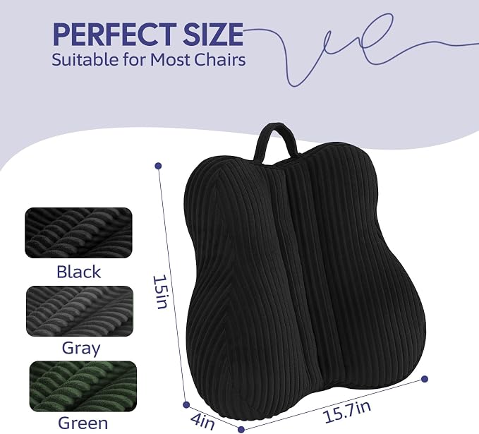 Lumbar Support Pillow for Recliner, Back Support Pillow for Office Chair, Back Cushion with Shredded Foam for Back Pain Relief & Reading, Lumbar Cushions for Couch, Sofa Seat, Car, Black