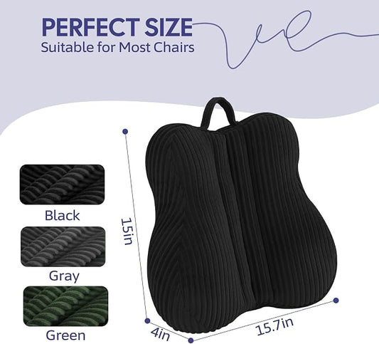 Lumbar Support Pillow for Recliner, Back Support Pillow for Office Chair, Back Cushion with Shredded Foam for Back Pain Relief & Reading, Lumbar Cushions for Couch, Sofa Seat, Car, Black