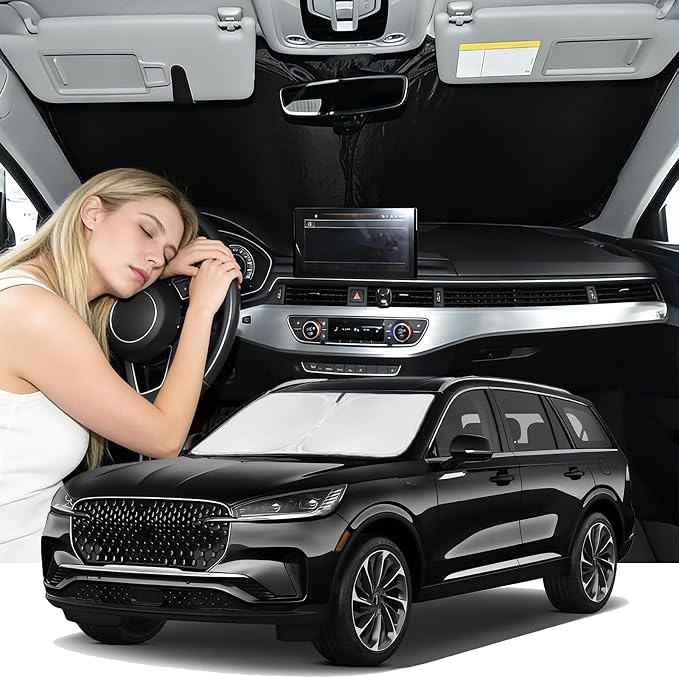 Windshield Sunshade for Lincoln Aviator 2020-2026 Sun Shade Car Windshield Accessories Upgrade 4 Layers Blocks UV Rays Custom Fit Aviator 240T Car Window Shades Front Windshield Keep Cool Foldable
