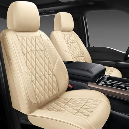 NS YOLO Leather Car Seat Covers,Universal Fit for Most Cars,SUVs and Sedans,Waterproof Luxury Leatherette Cushions, 5 Seats Protectors (Beige, Full Set-5 Seats(Front and Rear))
