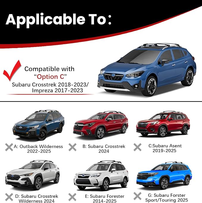 300lbs Roof Rack Cross Bars Compatible with Subaru Crosstrek 2018 2019 2020 2021 2022 2023 & Impreza 2017-2023, Aluminum Lockable Crossbars for Rooftop Cargo Carrier Luggage Kayak Canoe Bike