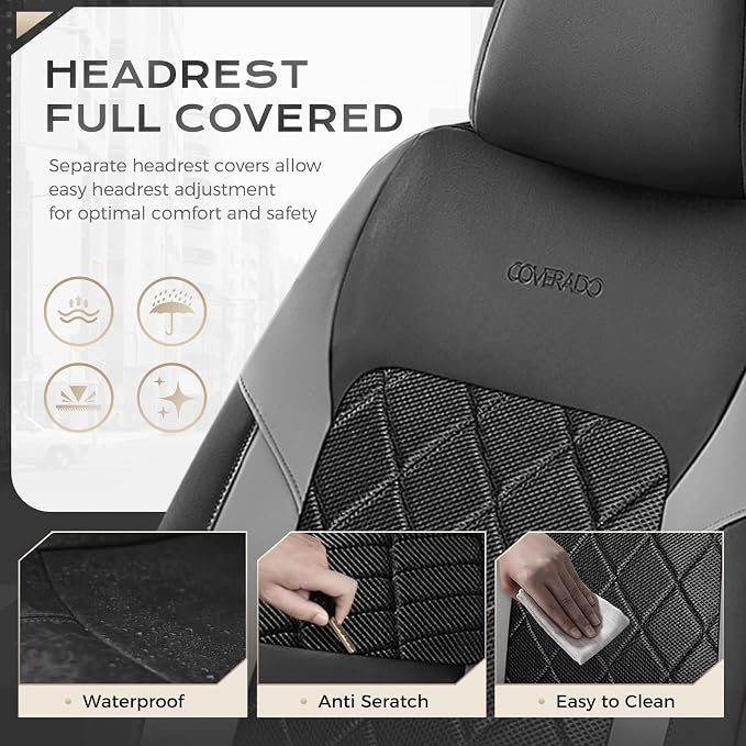 Coverado Car Seat Covers, Front Seat Covers, 2 Front Automotive Seat Cover, Mesh Breathable Seat Protectors, Universal Fit for Most Cars