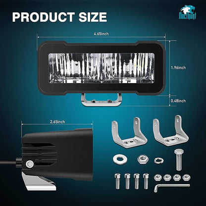 Nilight Motorcycle LED Pods 2 PCS 4.5 Inch 30 W Flood Beam Square Driving Work Offroad Side Ditch Lights Built-in EMC for Tractor Truck Motorbike Boat ATV