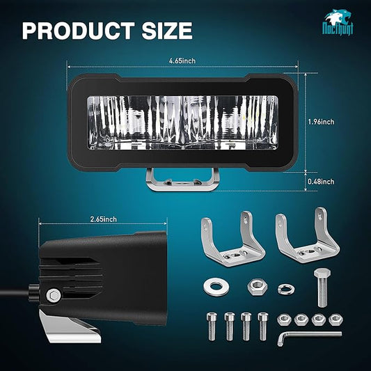 Nilight Motorcycle LED Pods 2 PCS 4.5 Inch 30 W Flood Beam Square Driving Work Offroad Side Ditch Lights Built-in EMC for Tractor Truck Motorbike Boat ATV