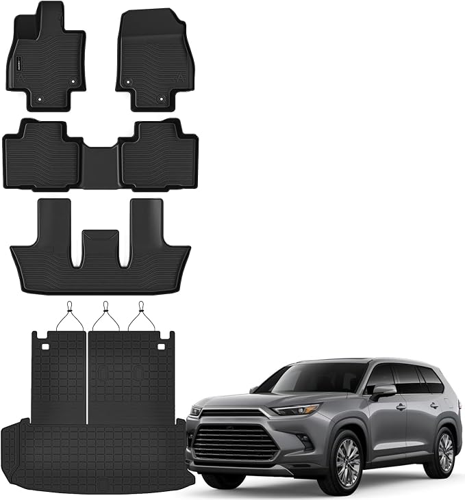 Auxko All Weather Floor Mats Cargo Mat with Backrest Mat for 2024 2025 2026 Toyota Grand Highlander 7&8 Seat Only All Season TPE Accessories Odorless Anti-Slip Floor Liners Trunk Tray