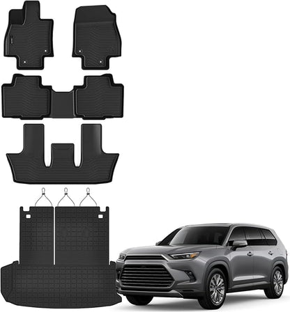 Auxko All Weather Floor Mats Cargo Mat with Backrest Mat for 2024 2025 2026 Toyota Grand Highlander 7&8 Seat Only All Season TPE Accessories Odorless Anti-Slip Floor Liners Trunk Tray