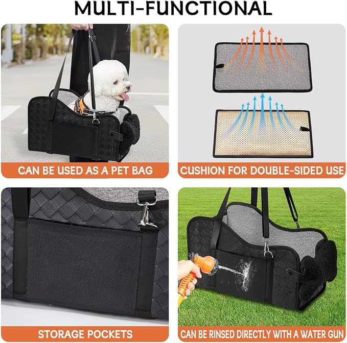 TKYZ Center Console Dog Car Seat,Pet Puppy Car Seat,Middle Console Dog Armrest Booster Seat for Small Dogs(Leather Black)