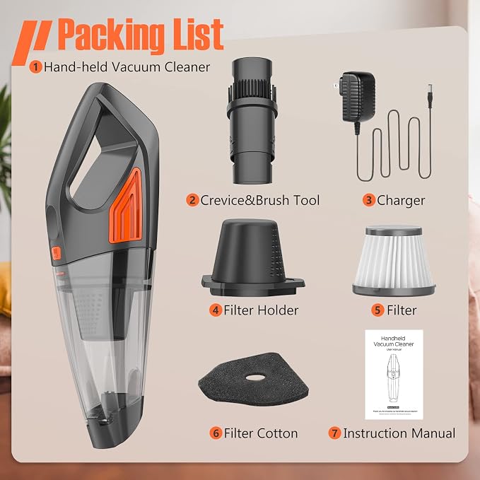 ATONEP Handheld Vacuum Cordless Cleaner,Powerful Portable and Dust Buster Hand Vcauum Rechargeable with Large-Capacity Battery for CarPetOfficeHome (Mixed Colors) (Dark Purple)