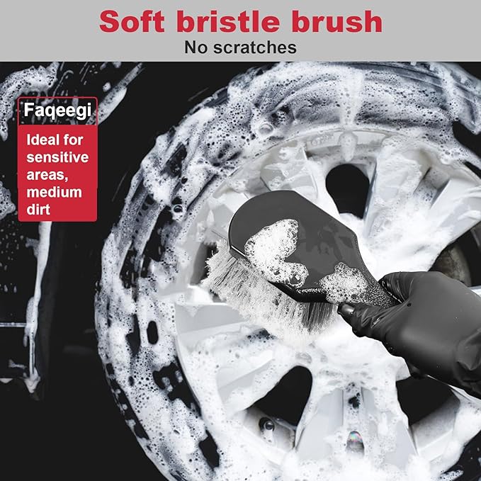 9PCS Professional Wheel Detailing Kit - Microfiber Flat Rim Brush w/Removable Cover, Boar Hair Detail Brush, Cleaning Pads, Towel & Storage Bag | Scratch-Free for All Vehicles