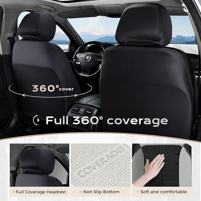 Coverado Leather Seat Covers Car Seat Cover Full Set Automotive 5 Seats Waterproof Car Seat Protectors Universal Fit for Most Cars SUV Trucks, Gray&Black