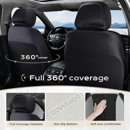 Coverado Leather Seat Covers Car Seat Cover Full Set Automotive 5 Seats Waterproof Car Seat Protectors Universal Fit for Most Cars SUV Trucks, Gray&Black