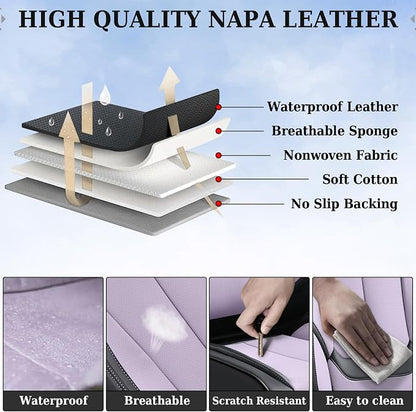 Coverado Universal Seat Covers Front, Universal Seat Covers for Cars, 2-Pack Waterproof Nappa Leather Car Seat Covers with Head Pillow, Auto Protectors Fit for Most Sedans SUV Truck-Black&Purple