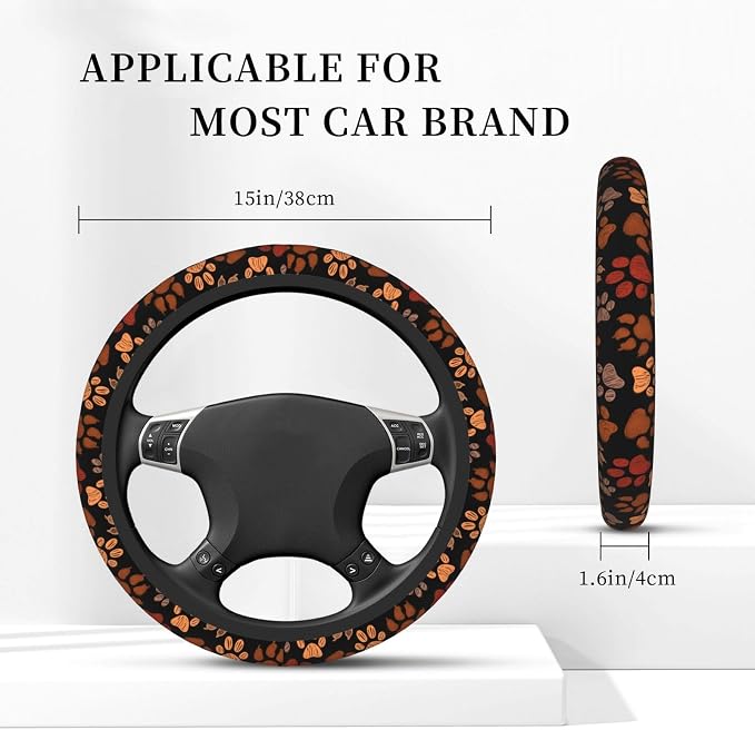 Dog Cat Paw Print Steering Wheel Cover Anti-Slip,Sweat Absorption Universal 15 inch Steering Wheel Covers Cute car Accessories for Men Women