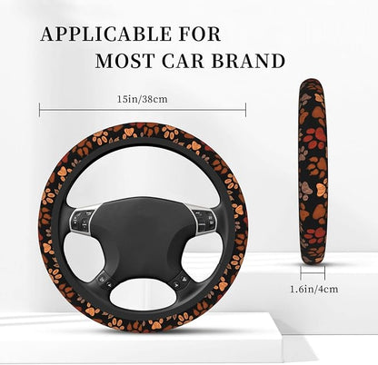 Dog Cat Paw Print Steering Wheel Cover Anti-Slip,Sweat Absorption Universal 15 inch Steering Wheel Covers Cute car Accessories for Men Women
