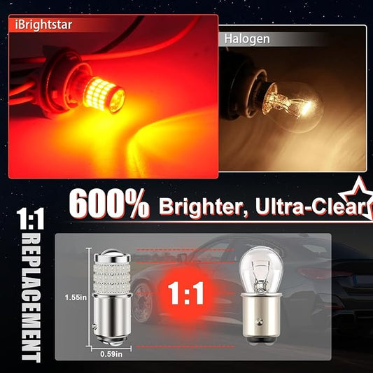 iBrightstar 1157 LED Bulb Red, BAY15D 2057 2357 7528 LED Brake Light Bulbs Super Bright for Rear Brake Lights and Tail Lights, 2 Pack