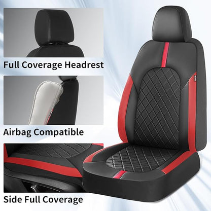 Coverado Red Car Seat Covers Full Set, Waterproof Front Seats Back Seat Cover, Leather Car Seat Cushion Universal Fit for Most Cars