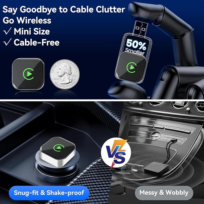 2026 Wireless CarPlay Adapter for iPhone&Android Auto, Bluetooth Plug&Play Converts Wired CarPlay/Android Auto to Wireless-Stable Connection for iPhone iOS 10+ & Android 11+ Phones