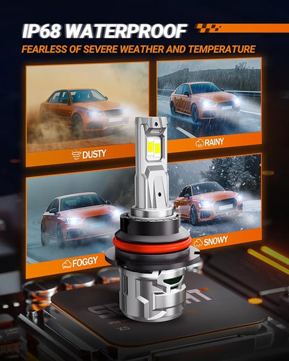 SEALIGHT 30000LM Brightness 9007 Bulb, 6500K Non-Polarity 9007 Fog Light, 60000Hrs Long Lifespan with 15000RPM Cooling Fan, Plug and Play, IP68 Waterproof, Pack of 2