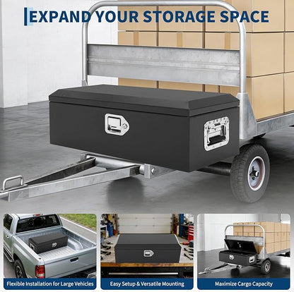 Heavy Duty Steel Metal Tool Box 39" for Truck Bed, Locking Plate Crossbed Storage Chest with Gas-Strut Assisted Lid, Weather-Resistant Truck Bed Tool Box for Pickup, Trailer, RV