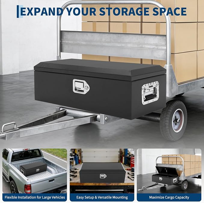 Heavy Duty Steel Metal Tool Box 20" for Truck Bed, Locking Plate Crossbed Storage Chest with Gas-Strut Assisted Lid, Weather-Resistant Truck Bed Tool Box for Pickup, Trailer, RV