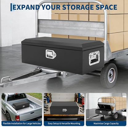 Heavy Duty Steel Metal Tool Box 20" for Truck Bed, Locking Plate Crossbed Storage Chest with Gas-Strut Assisted Lid, Weather-Resistant Truck Bed Tool Box for Pickup, Trailer, RV