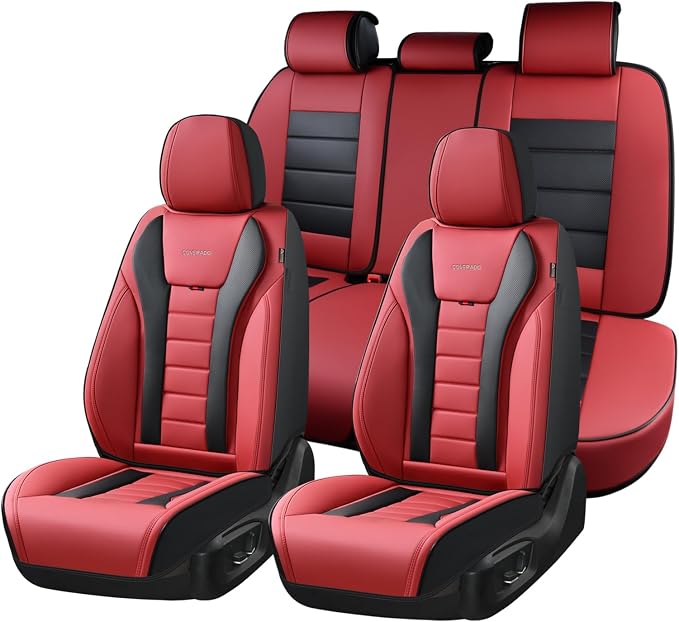 Coverado Car Seat Covers Full Set, Seat Covers for Cars, Front Seat Covers and Back Seat Cover Waterproof Leather Automotive Seat Cover, Universal Car Interior Protectors Cushion for Most Cars