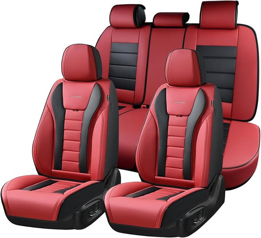 Coverado Car Seat Covers Full Set, Seat Covers for Cars, Front Seat Covers and Back Seat Cover Waterproof Leather Automotive Seat Cover, Universal Car Interior Protectors Cushion for Most Cars