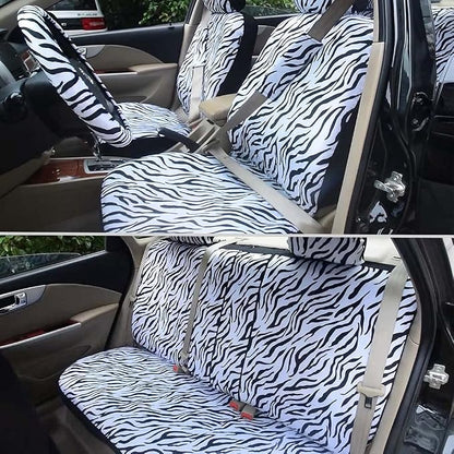 AUTOFAN Zebra Car Seat Covers for Full Set with 2 Seat Belt Pads & Universal 15 Inch Steering Wheel Cover Fit for Cars, Trucks, SUV, or Van