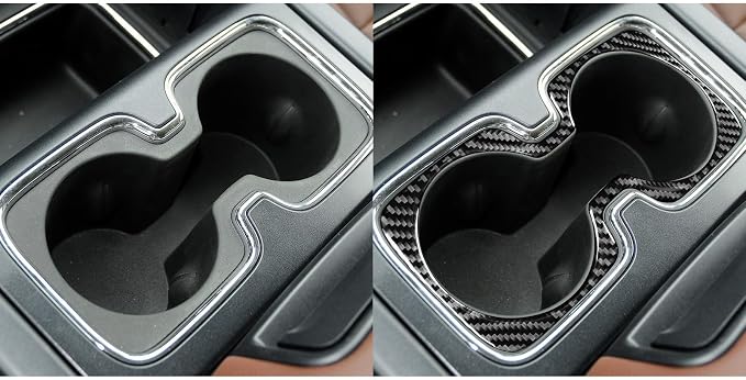 Real Premium Carbon Fiber Fit for Chevy Silverado/GMC Sierra 1500 2014-2018 for 2500/3500HD 2015-2019 Car Center Console Water Cup Holder Panel Trim Decals Sticker Interior Accessories Cover Black