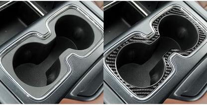 Real Premium Carbon Fiber Fit for Chevy Silverado/GMC Sierra 1500 2014-2018 for 2500/3500HD 2015-2019 Car Center Console Water Cup Holder Panel Trim Decals Sticker Interior Accessories Cover Black