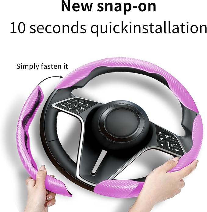 Carbon Fiber Steering Wheel Cover, 3-Piece Set Anti-Skid Comfortable Grip Segmented Butterfly Design, Easy Snap-On Installation Universal Fit 99% Cars, Pink