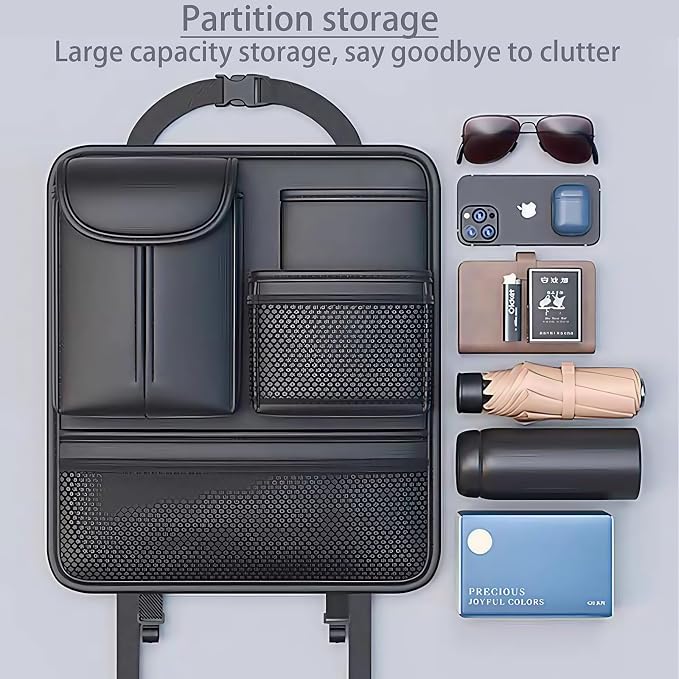 Backseat Car Organizer for Kids and Family Travel, Seat Protector with 5 Storage Pockets, Holds Snacks Drinks Toys, Easy Install for Car SUV Truck, Waterproof Organizer